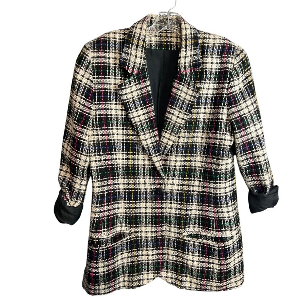 Vintage 80's Tweed Plaid Blazer Jacket
